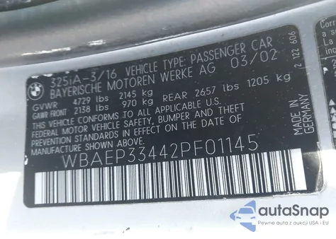 2002 BMW 325Xit z USA, uszkodzony, nr VIN WBAEP33442PF01145